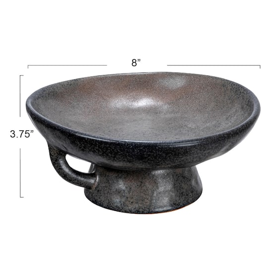 Hello Honey® 8" Black Reactive Glaze Stoneware Bowl with Handle & Base